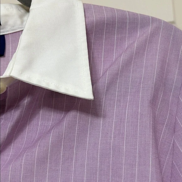Charter Club Lavender Button-Down Shirt with White Pin Stripes Y2K Cotton Hi-Lo - Picture 5 of 14